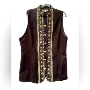 Vintage Karavan Long 100% Wool Embroidered Vest Women’s Size Large Boho